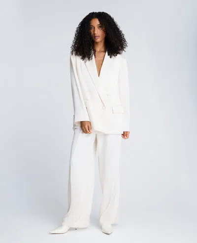 Kenneth Cole Washed Satin Double-breasted Boyfriend Jacket In White