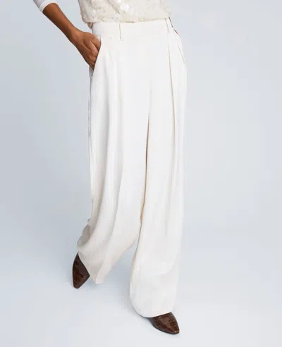 Kenneth Cole Satin High Rise Fly Front Double Pleated Wide Leg Pant In White