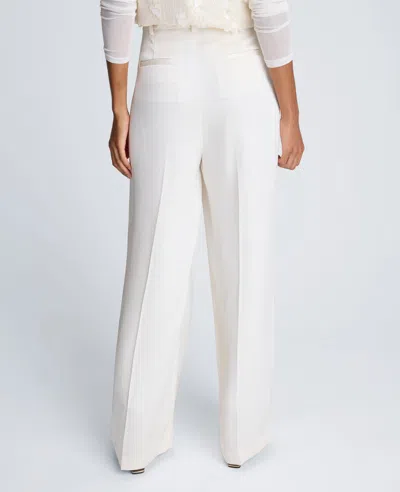 Kenneth Cole Satin High Rise Fly Front Double Pleated Wide Leg Pant In White