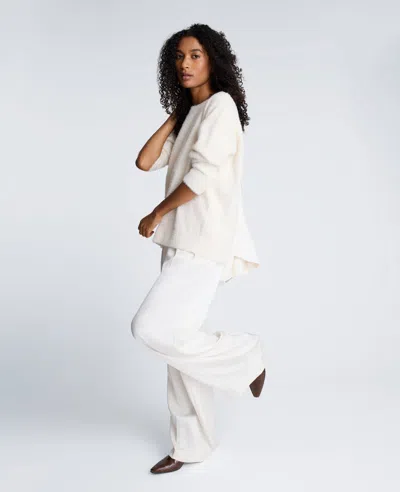 Kenneth Cole Satin High Rise Fly Front Double Pleated Wide Leg Pant In White