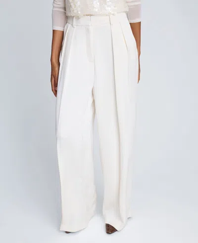 Kenneth Cole Satin High Rise Fly Front Double Pleated Wide Leg Pant In White