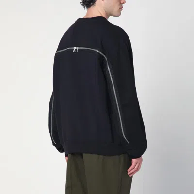 Dries Van Noten Navy Blue Sweatshirt With Zip Detail In Blue
