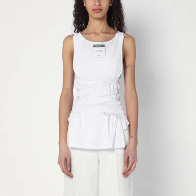 Moschino Tank Top In Cotton With Laces In White