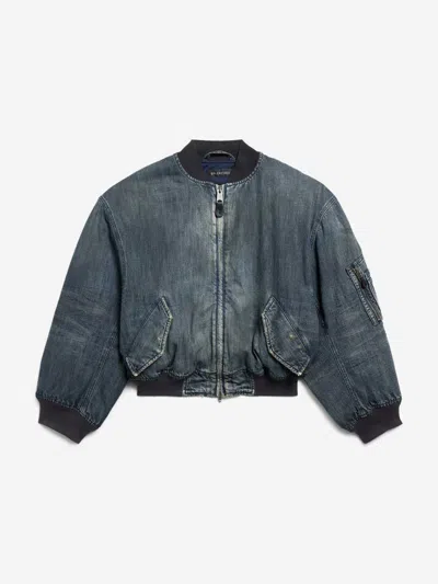 Balenciaga Denim Bomber Jacket In Blue