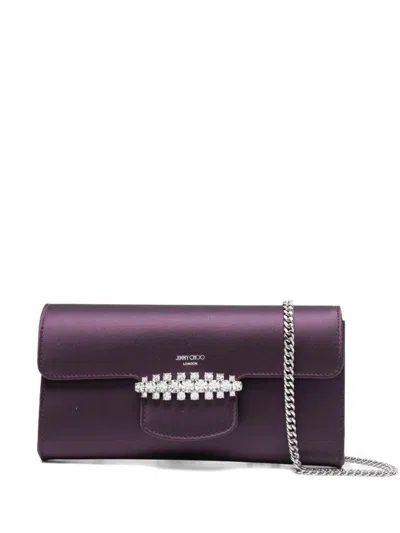 Jimmy Choo Bing Satin Wallet On Chain In Purple