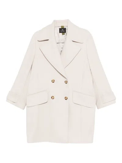Paul Smith Double-breasted Coat Featuring Flap Pockets In White