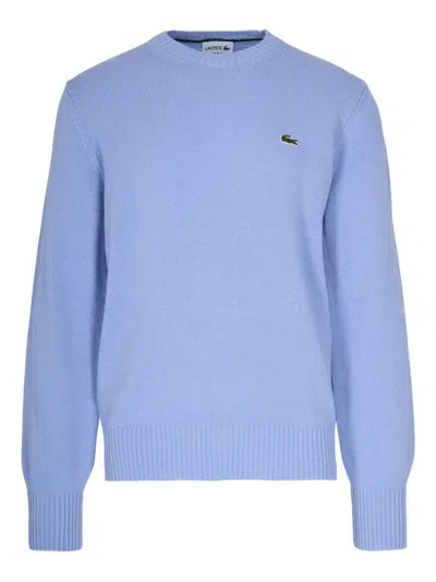 Lacoste Crew Neck Sweater Ribbed Cuffs And Hem In Blue