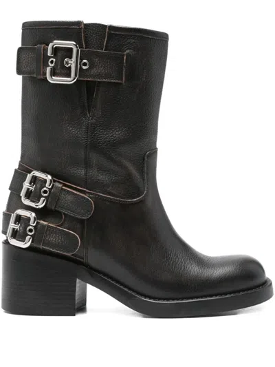 Chloé Dakota Brushed Leather Ankle Boots Shoes In Black