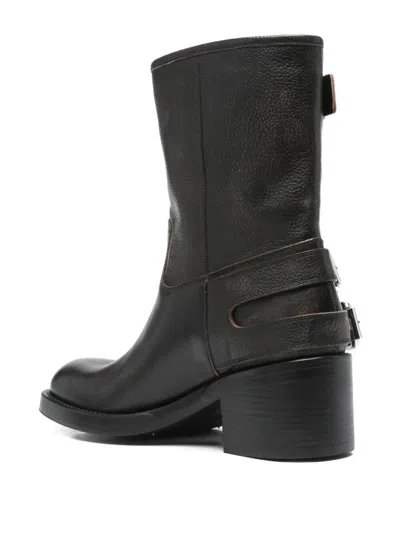 Chloé Dakota Brushed Leather Ankle Boots Shoes In Black