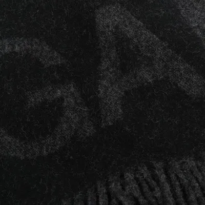 Ganni Fringed Wool Scarf In Black