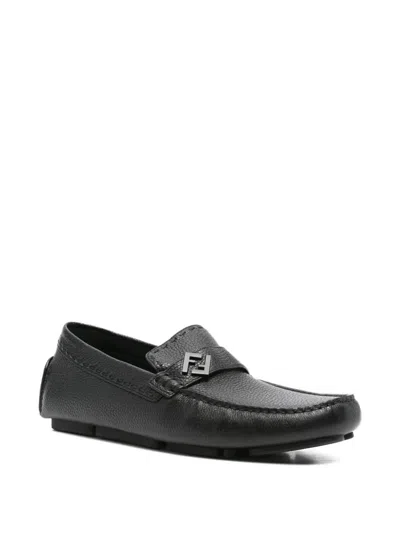 Fendi Ff Metal Driving Loafers Shoes In Black