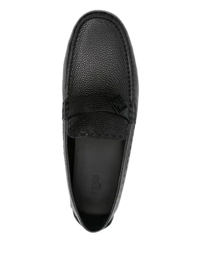 Fendi Ff Metal Driving Loafers Shoes In Black