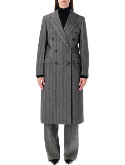 Ferragamo Oversized Double-breasted Chevron Wool Coat In Gray