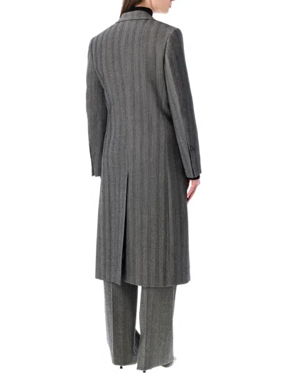 Ferragamo Oversized Double-breasted Chevron Wool Coat In Gray
