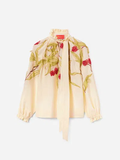 La Doublej Silk Blouse With Floral Print In Neutral