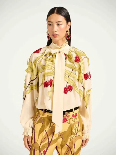 La Doublej Silk Blouse With Floral Print In Neutral