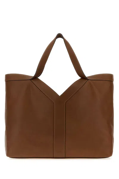 Saint Laurent Brown Leather Oversize Shopping Bag In Brown