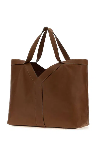 Saint Laurent Brown Leather Oversize Shopping Bag In Brown