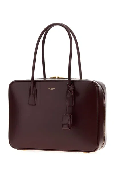 Saint Laurent Grape Leather Sac De Jour Handbag In Burgundy