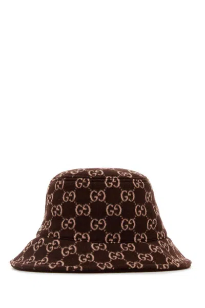 Gucci Embroidered Wool Blend Bucket Hat In Brown