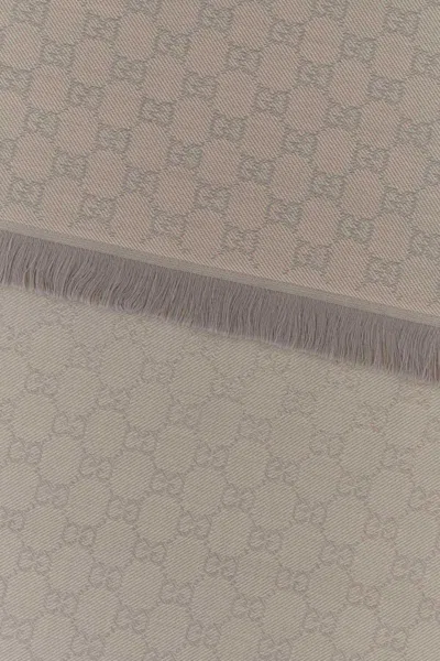 Gucci Embroidered Wool Scarf In Neutral