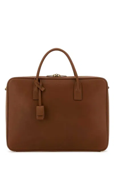 Saint Laurent Leather Briefcase Featuring Gold-tone Hardware In Brown