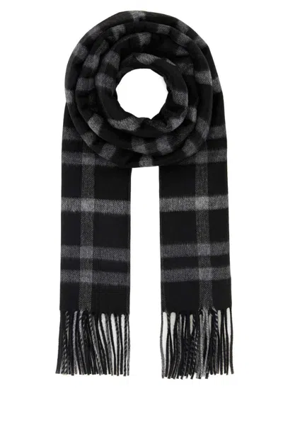 Saint Laurent Checkered Silk Blend Scarf With Fringed Edges In Multi