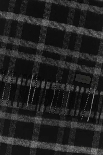 Saint Laurent Checkered Silk Blend Scarf With Fringed Edges In Multi