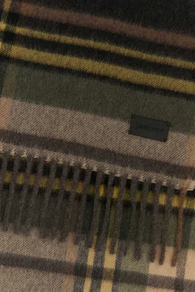 Saint Laurent Cashmere Blend Scarf With Fringe And Plaid In Multi