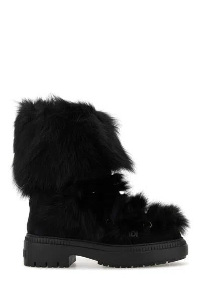 Fendi Chic Fur And Suede Ankle Boots In Black