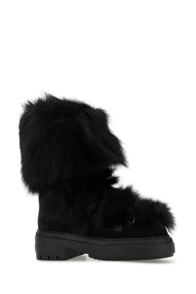 Fendi Chic Fur And Suede Ankle Boots In Black