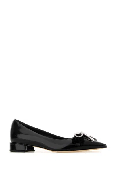 Jimmy Choo Leather Ballet Flats With Bow And Crystals In Black