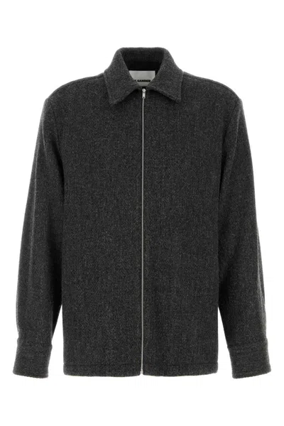 Jil Sander Collared Long Sleeve Wool Blend Tailored Jacket In Gray