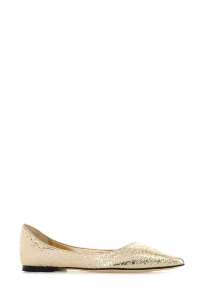 Jimmy Choo Golden Leather Ballet Flats In Gold