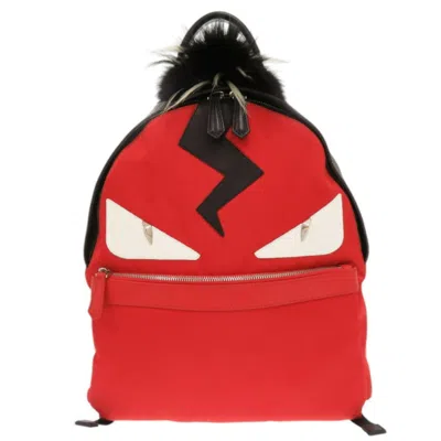 Pre-owned Fendi Black Red Color Nylon Leather Backpack () In Multi
