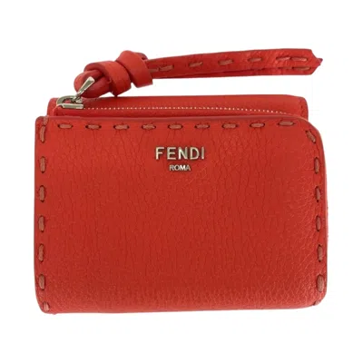 Pre-owned Fendi Red Color Leather Wallet (tri-fold) ()