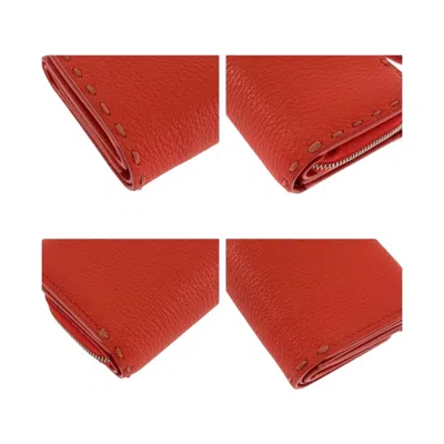 Pre-owned Fendi Red Color Leather Wallet (tri-fold) ()
