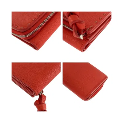 Pre-owned Fendi Red Color Leather Wallet (tri-fold) ()