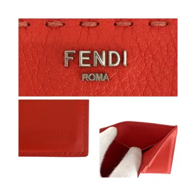 Pre-owned Fendi Red Color Leather Wallet (tri-fold) ()