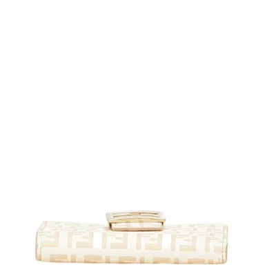 Pre-owned Fendi Zucchino Beige Ivory Pvc Leather Wallet (bi-fold) () In Multi