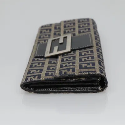 Pre-owned Fendi Zucchino Navy Canvas Wallet  () In Blue