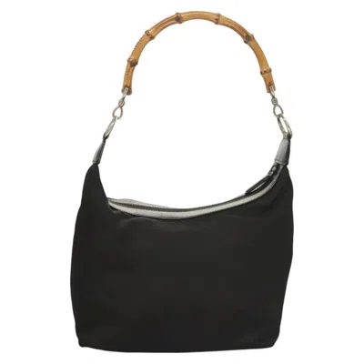 Pre-owned Gucci Bamboo Black Nylon Shoulder Bag ()