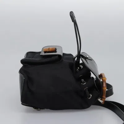 Pre-owned Gucci Bamboo Black Synthetic Backpack Bag ()