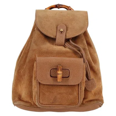 Pre-owned Gucci Bamboo Brown,gold Suede Backpack Bag () In Multi