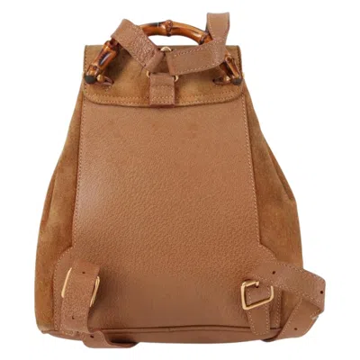 Pre-owned Gucci Bamboo Brown,gold Suede Backpack Bag () In Multi