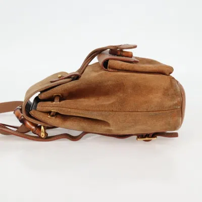 Pre-owned Gucci Bamboo Brown,gold Suede Backpack Bag () In Multi