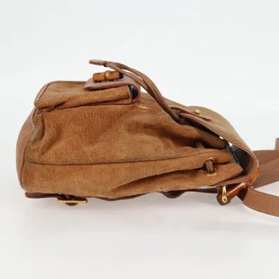 Pre-owned Gucci Bamboo Brown,gold Suede Backpack Bag () In Multi