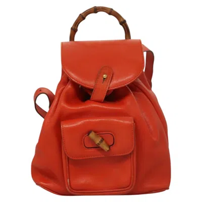Pre-owned Gucci Bamboo Orange Leather Backpack Bag ()