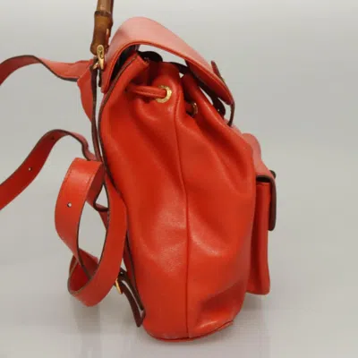 Pre-owned Gucci Bamboo Orange Leather Backpack Bag ()