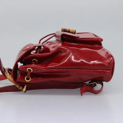Pre-owned Gucci Bamboo Red Patent Leather Backpack Bag ()